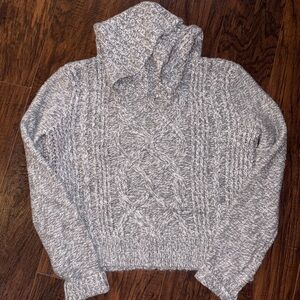 Gray Cable Knit Turtleneck Sweater